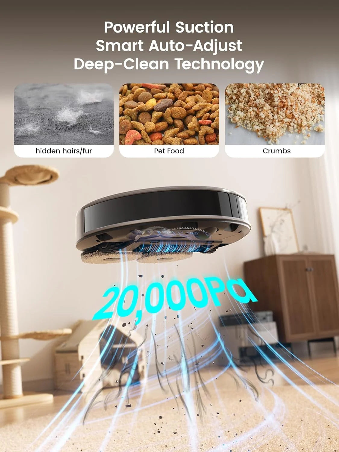 M3 Max Robot Vacuum and Mop, 20,000Pa Suction, Anti-Tangle Brushes, Dual Spinning Mop, 113°F Hot Water Auto Mop Washing & Cool Air Drying, Self-Emptying & Refilling