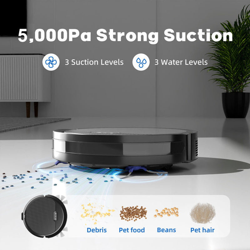 Robot Vacuum and Mop, 3 in 1 Combo Cleaner for Home with Pet Hair and Hard Floor, 5000Pa Suction, 120 Mins Run Time,Self-Charging,Super Thin Body