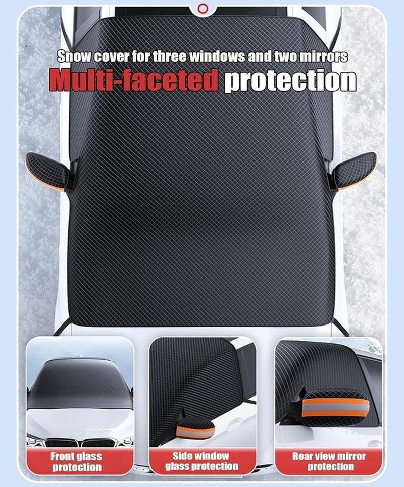 Car Windshield Cover against Frost Ice and Snow, Magnetic Windscreen Protector with Side Mirror Covers, All Season Front Window Guard, Easy Install Storage, Black & Orange