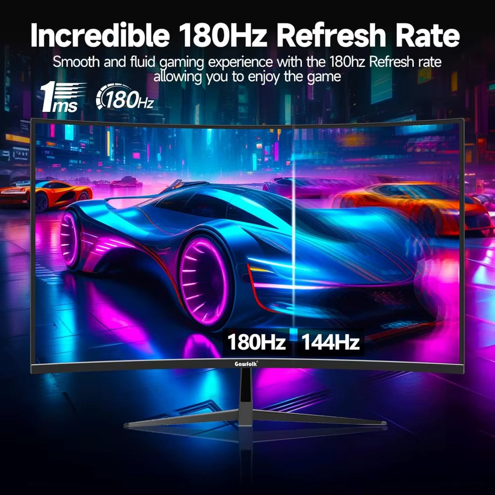 Professional 1800R Curved Gaming Monitor - 165Hz/180Hz VA Screen for Home, Office, and Dormitory Use