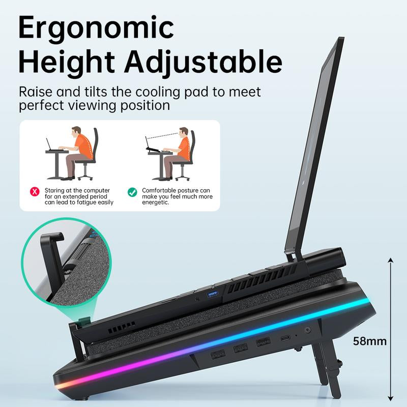 【Limited Time】Llano RGB Laptop Cooling Pad, Gaming Laptop Cooler with Powerful Turbofan, Fast Cooling Laptop 15.6-21In, Adjustable Speed, Touch Control, LCD Screen