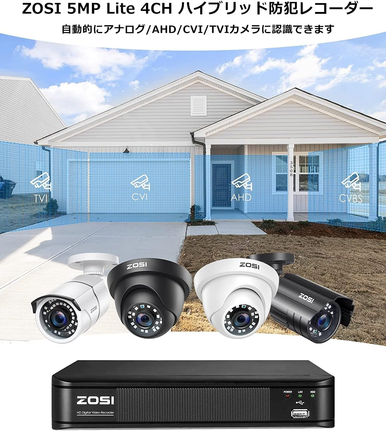 1080P H.265+ Security Camera System for Home Outdoor Indoor, 5MP Lite 8 Channel CCTV DVR and 4 X 1080P Weatherproof Bullet Cameras with 120Ft Night Vision and 105°Wide Angle (No HDD Included)