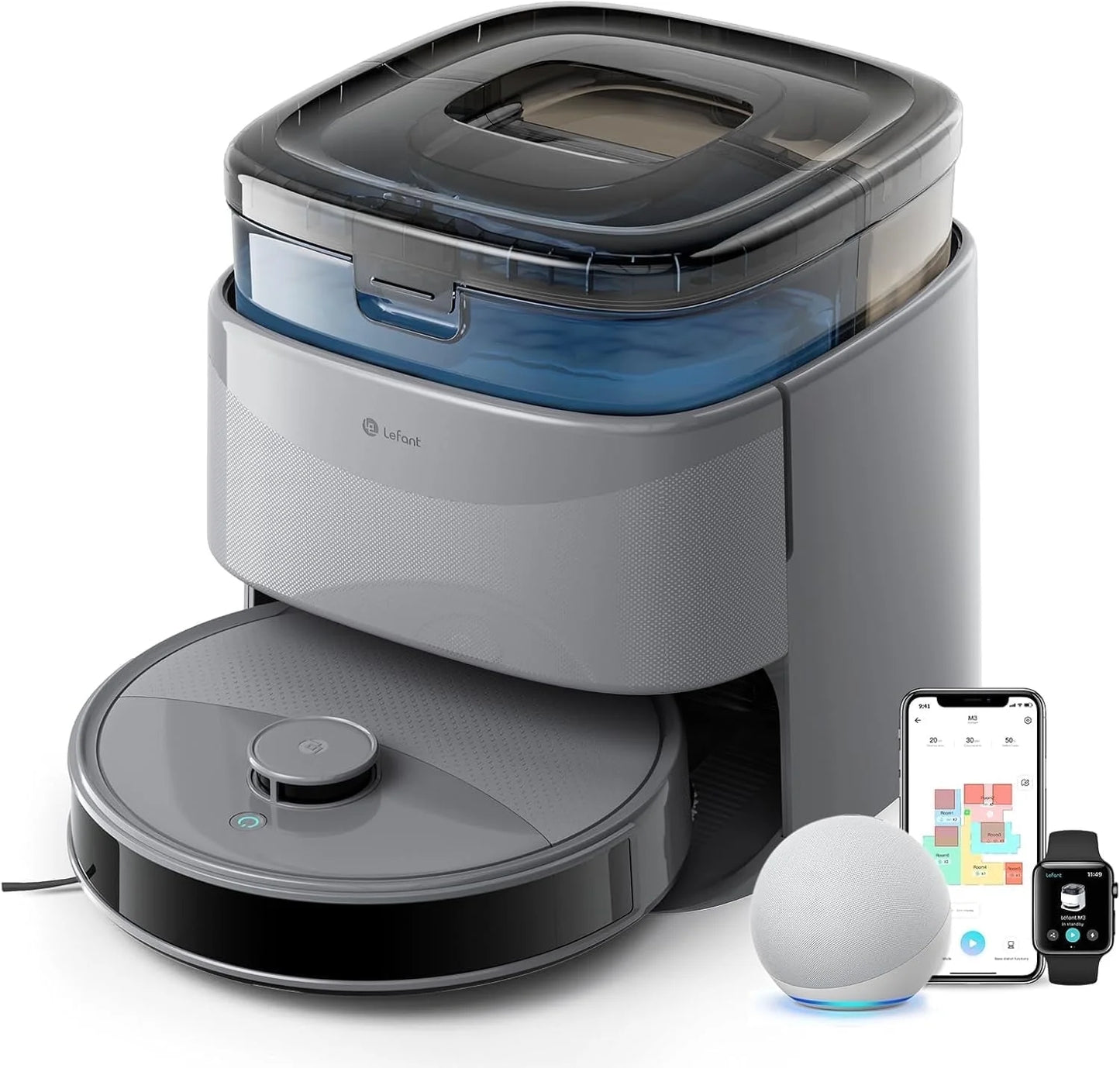 M3 Max Robot Vacuum and Mop, 20,000Pa Suction, Anti-Tangle Brushes, Dual Spinning Mop, 113°F Hot Water Auto Mop Washing & Cool Air Drying, Self-Emptying & Refilling