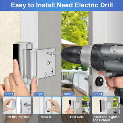 Home Security Door Lock ,Door Reinforcement Latch with 3" for Inward Swing Doors, Upgraded Night Lock for Front Door Defense, Includes Phillips Drill Bit - Frosted Silver