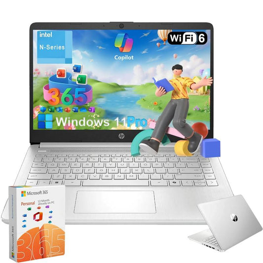 HP 14" Laptop Student Business Computer - 2025 New Version, Intel N150 Processor, Windows 11 Pro, Copilot Al, up to 32GB RAM 384GB Storage (128GB UFS+256GB Msd),Multiple Colors,W/Accessories