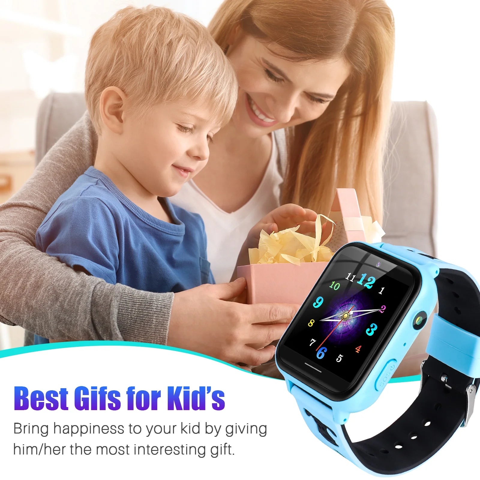 Kids Smart Watch Phone, HD Touch Screen Smartwatch with Music MP3 Player, Video Recorder, Camera, Games, SOS, (Build-In 1GB SD Card) Sport Wrist Watch for Age 3-14 Boys Girls Gifts (Blue)