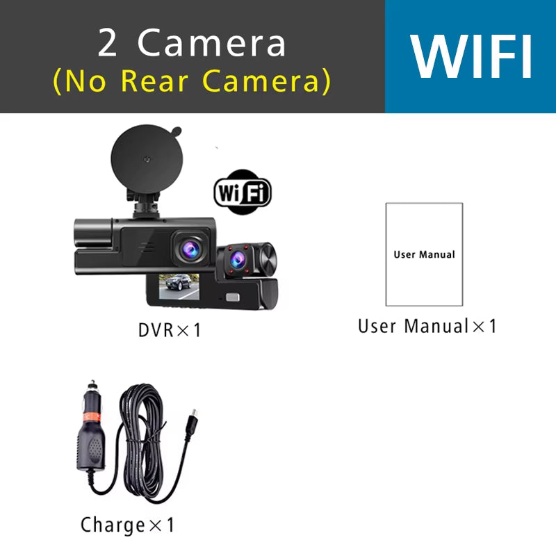 Triple Camera Car DVR with WiFi, 1920P Video Recording, In-Vehicle Dash Cam, Mini Camcorder