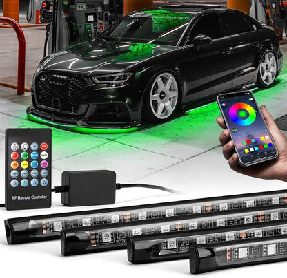 DIBMS 4 PCS Universal Underglow LED Lights Kit for Car with APP & Remote Control, RGB Multicolor Modes, Music Sync, Waterproof Light Bar, Exterior Neon Accent Underbody LED Lighting Kit Singing Lights Cars Underglow Neon Tubes