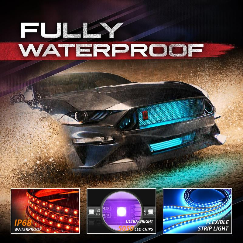 DIBMS 4 PCS Universal Underglow LED Lights Kit for Car with APP & Remote Control, RGB Multicolor Modes, Music Sync, Waterproof Light Bar, Exterior Neon Accent Underbody LED Lighting Kit Singing Lights Cars Underglow Neon Tubes