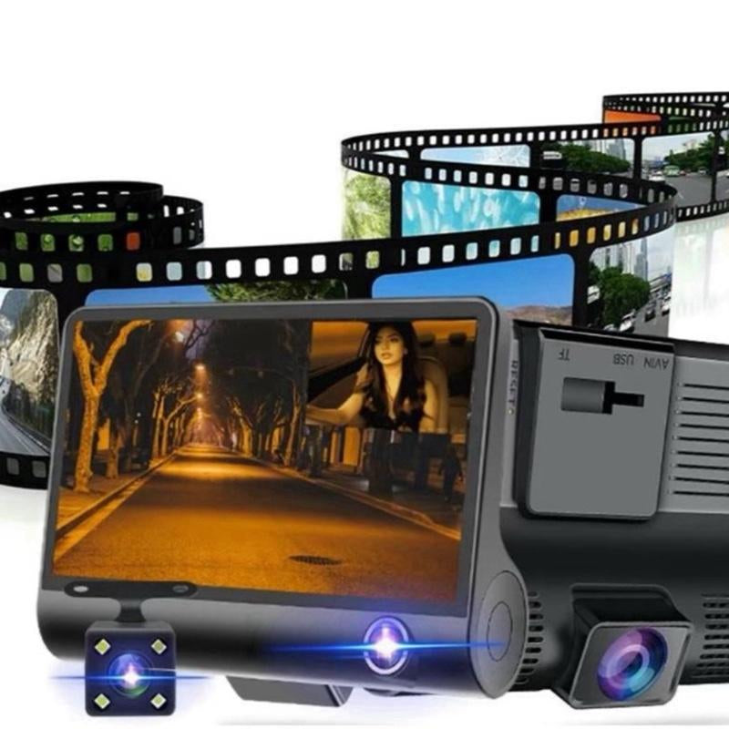 Three Lens Dash Camera Full HD with 32 GB SD Card - Front inside & behind Recording System