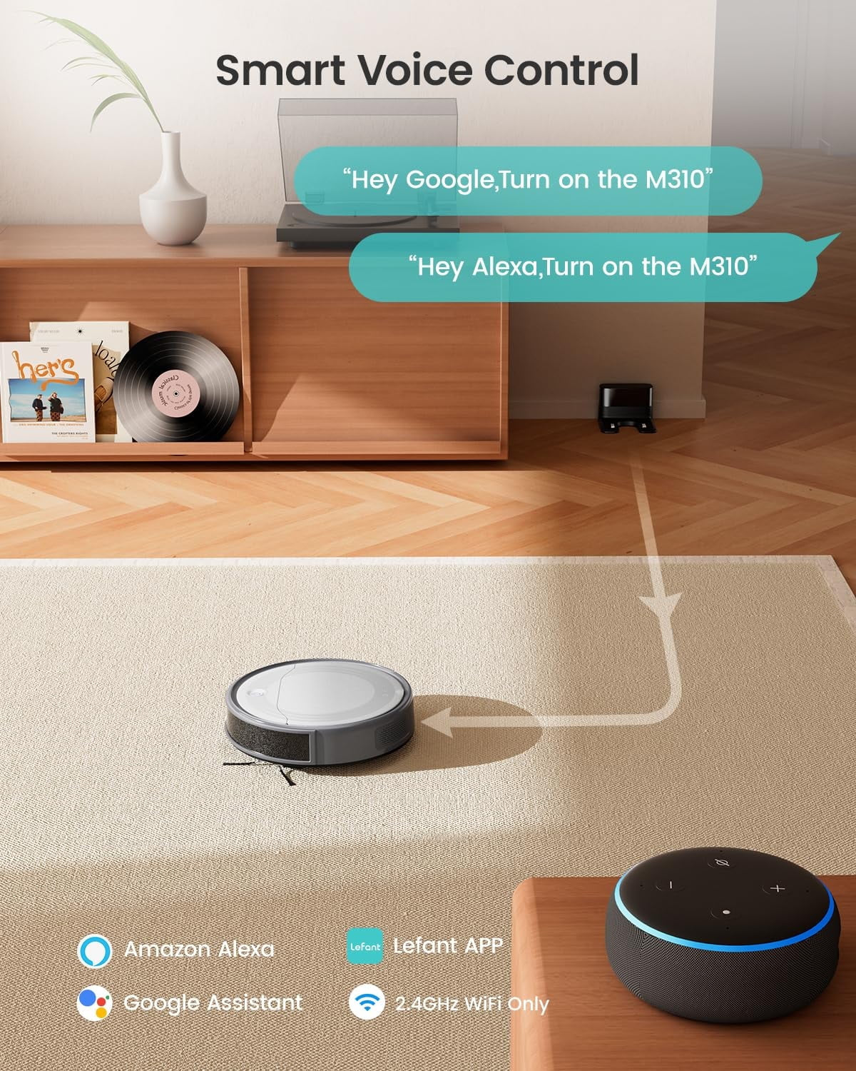 Robot Vacuum Cleaner with 4500Pa Suction, PSD Obstacle Avoidance, Wifi/App/Voice Control,Ideal for Pet Hair, M310