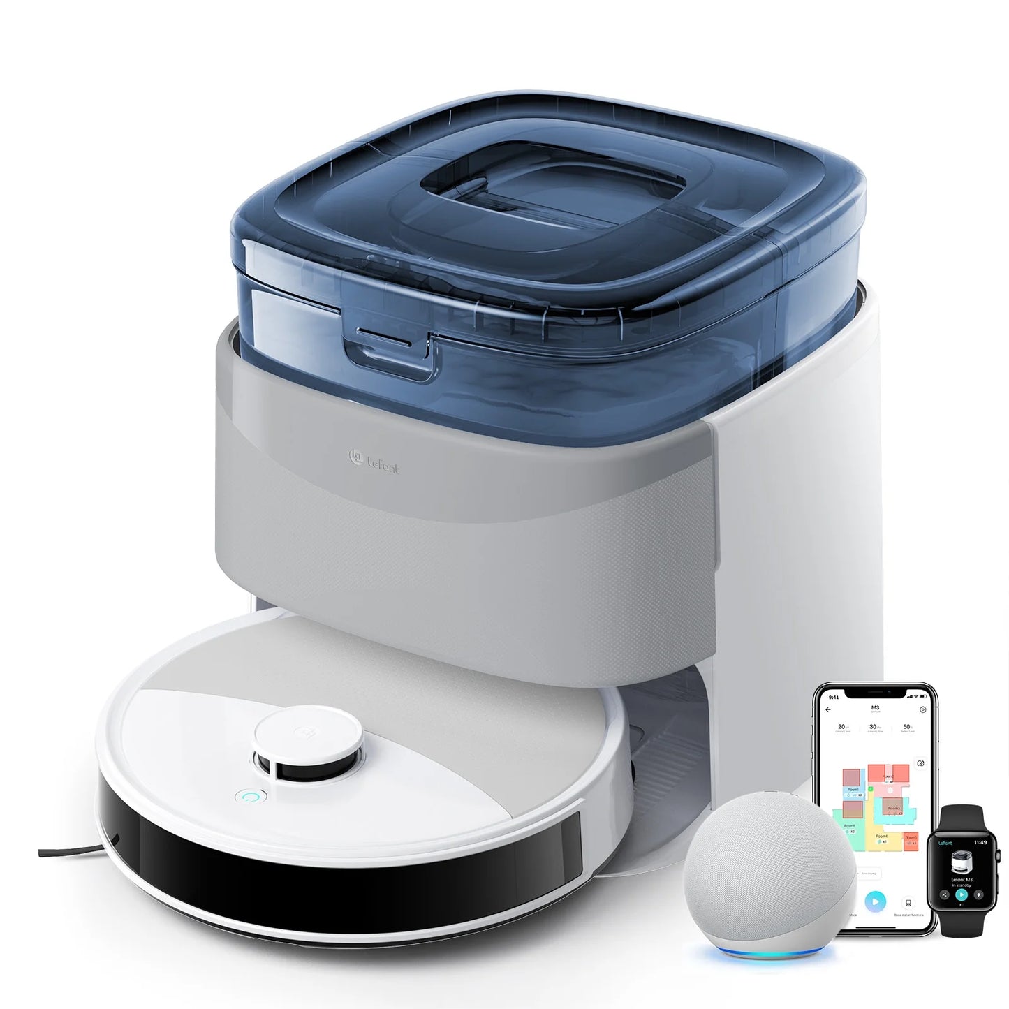 M3L Robot Vacuum and Mop, 12000Pa Suction, All-In-One Base Station, Anti-Tangle Brushes & Dual Spinning Mop, Self-Emptying & Refilling, LIDAR Navigation