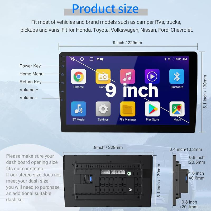 Wireless Double Din Car Stereo with 9" HD Touchscreen | Carplay & Android Auto | Backup Camera | Bluetooth GPS Navigation | FM/AM | All Vehicles