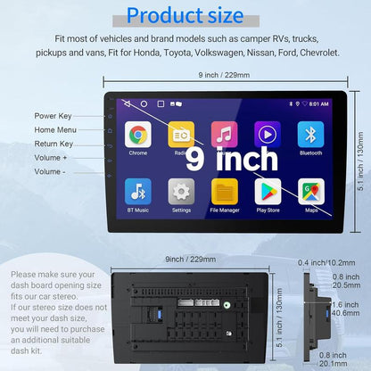 Wireless Double Din Car Stereo with 9" HD Touchscreen | Carplay & Android Auto | Backup Camera | Bluetooth GPS Navigation | FM/AM | All Vehicles