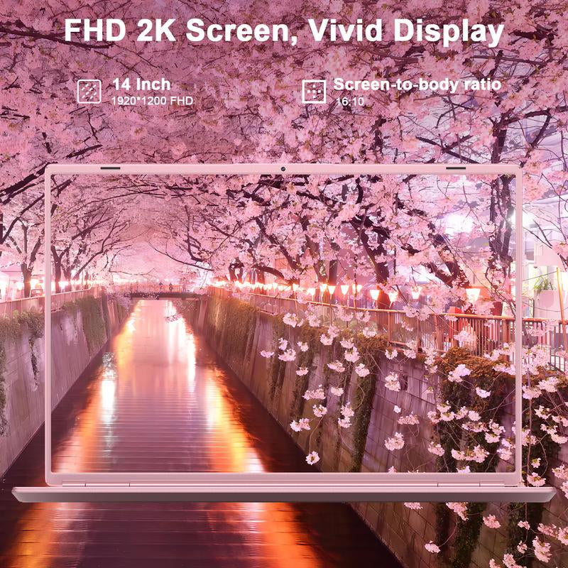 NOTODD 14 Inch Student and Business Laptop, Intel Quad-Core Processor, 8GB RAM+256GB SSD+1TB Expand, 1920X1200, 5G Wifi & Webcam, Windows11, Bundle with Silent Mouse, Blue/Pink Laptop, Lightweight, Back to School Gifts