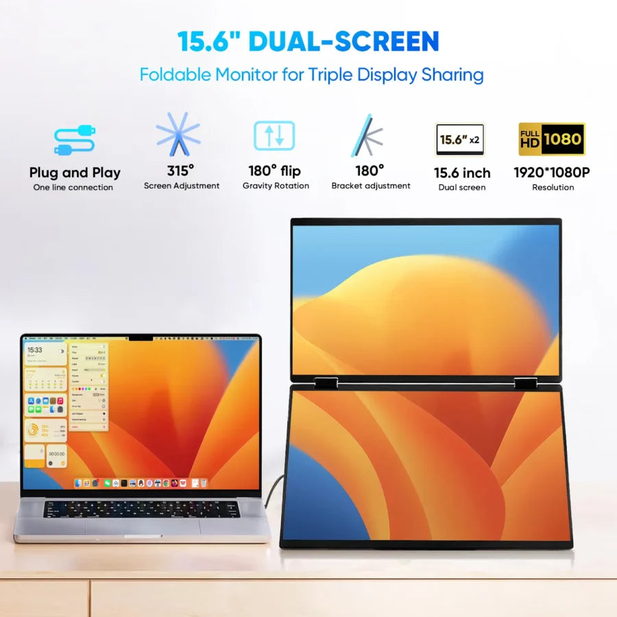 15.6 Inch FHD Dual Screen Extend LCD 1080P Monitor Portable
