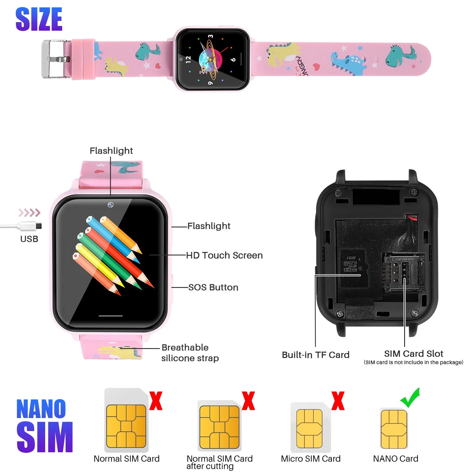 Kids Smart Watch Phone, HD Touch Screen Smartwatch with Music MP3 Player, Video Recorder, Camera, Games, SOS, (Build-In 1GB SD Card) Sport Wrist Watch for Age 3-14 Boys Girls Gifts (Pink)