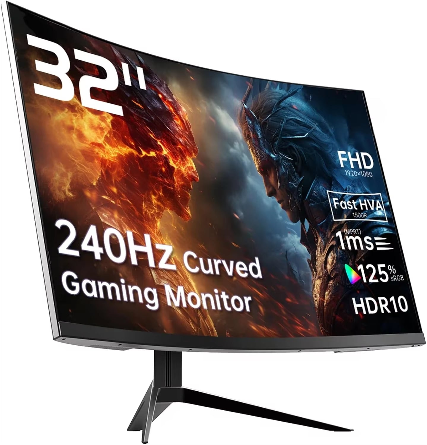 32-Inch 240Hz Curved Gaming Monitor with 1500R Radius, 1080P Resolution, 125% sRGB, 1ms Response Time, FreeSync/G-Sync, HDR10, Multiple HDMI/DP/USB Ports, VESA Compatible