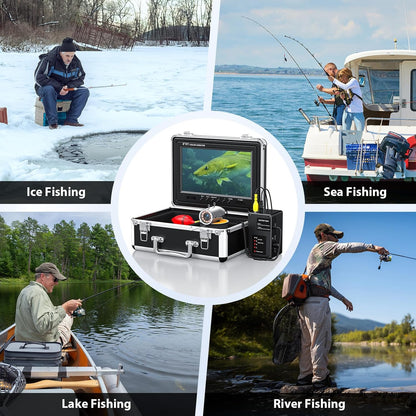 Underwater Fishing Camera Portable Video Fish Finder 9 Inch LCD Monitor 1000TVL Waterproof Camera Underwater DVR Video Fish Cam 50M Cable 12Pcs IR Infrared Lights for Ice, Lake and Boat Fishing