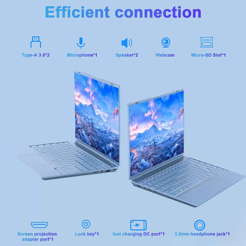 NOTODD 14 Inch Student and Business Laptop, Intel Quad-Core Processor, 8GB RAM+256GB SSD+1TB Expand, 1920X1200, 5G Wifi & Webcam, Windows11, Bundle with Silent Mouse, Blue/Pink Laptop, Lightweight, Back to School Gifts