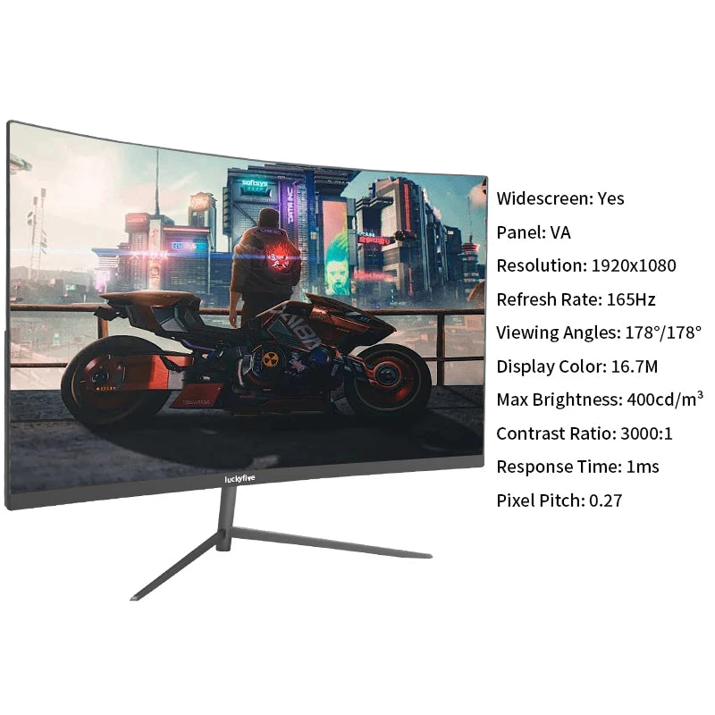 27 Inch 1080P Curved Computer Monitor, 165Hz Gaming Monitor with Built-In Speaker, 1Ms Tilt Adjustment, VESA