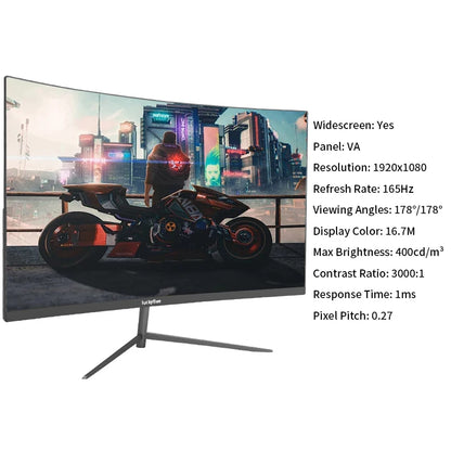27 Inch 1080P Curved Computer Monitor, 165Hz Gaming Monitor with Built-In Speaker, 1Ms Tilt Adjustment, VESA