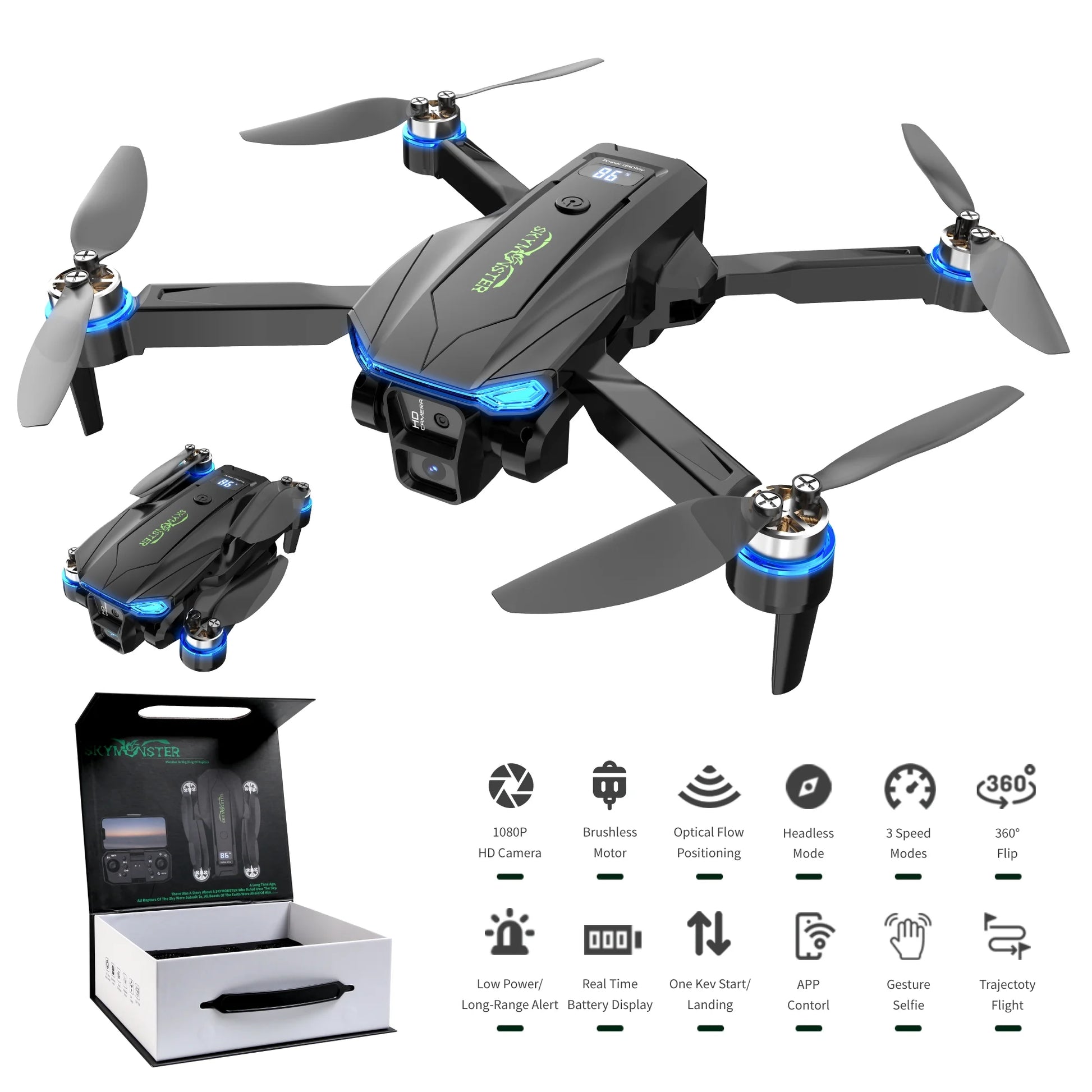 2.4G 4-Channel Dual Camera Remote Control Quadcopter with High Definition, RC Drone Gift Set Including 3 Batteries