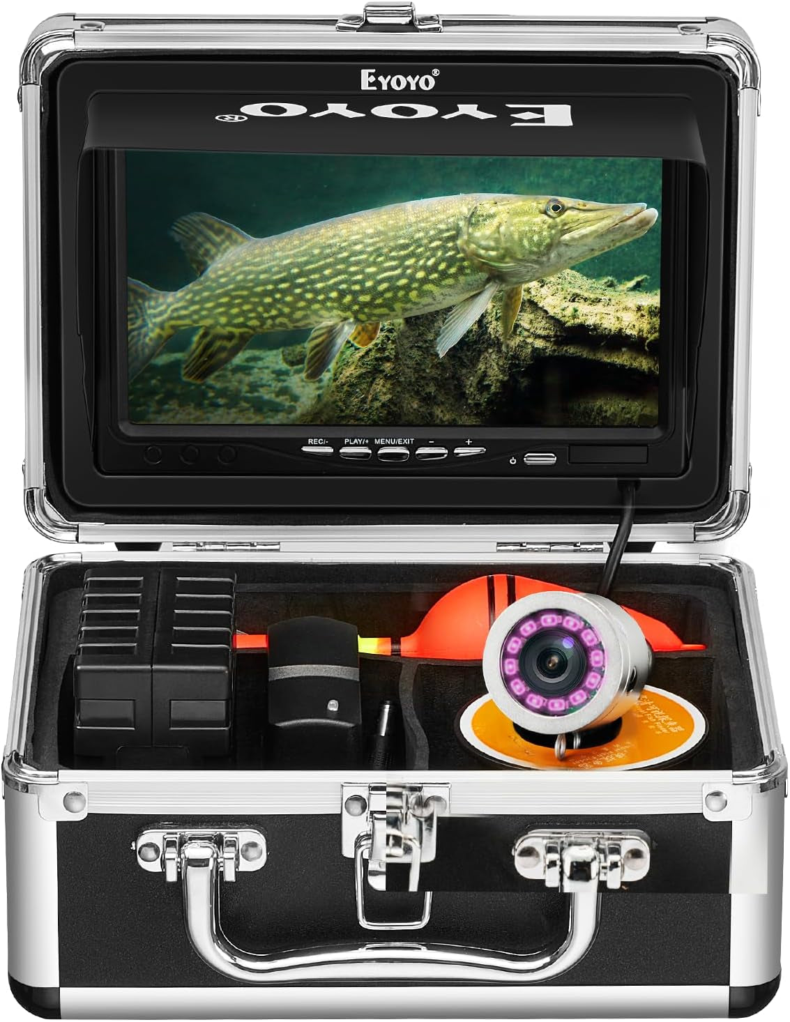Underwater Fishing Camera Portable Video Fish Finder 9 Inch LCD Monitor 1000TVL Waterproof Camera Underwater DVR Video Fish Cam 50M Cable 12Pcs IR Infrared Lights for Ice, Lake and Boat Fishing