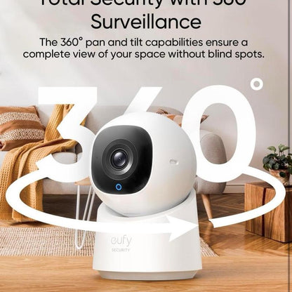 Eufy Security Indoor Cam C220 - 2K Resolution, 360° Pan and Tilt, Human/Motion Detection, Night Vision, Homebase 3 Compatible - Lens, Device Wireless Wifi