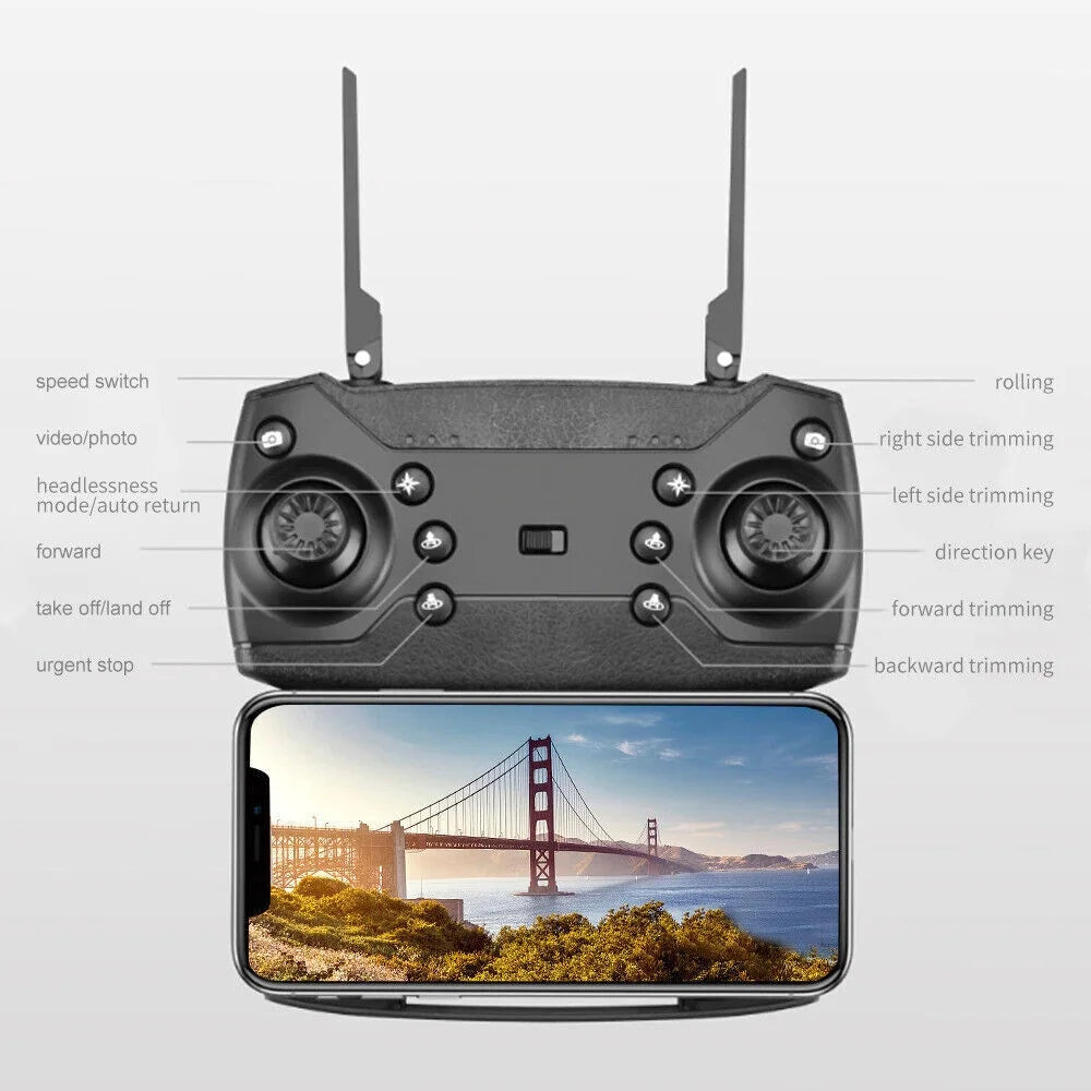 4K HD Dual Camera Foldable RC Drone with WiFi FPV and Four Batteries - Black