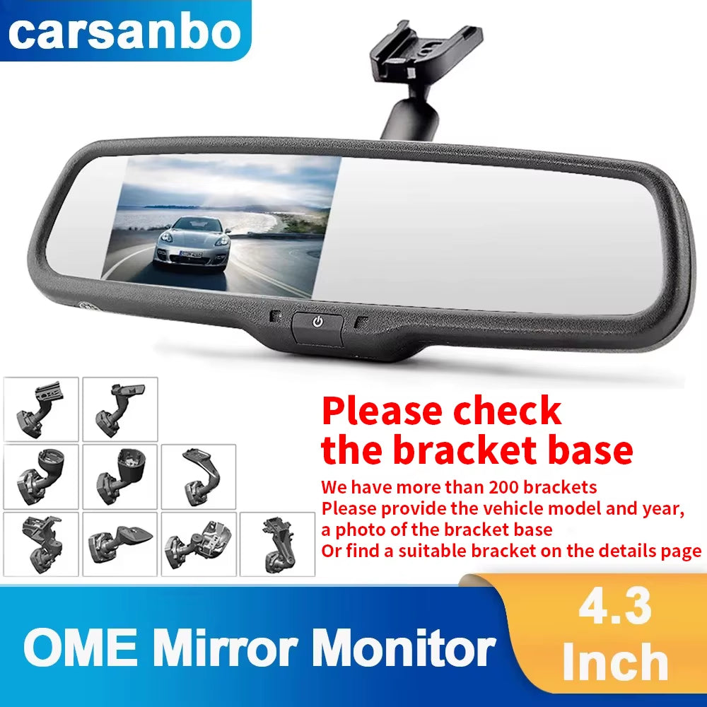 4.3'' Car Rearview Mirror Monitor Bracket LCD Video Monitor Camera Parking Monitor with HD Screen Driving Recorder