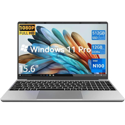 15.6 Inch Laptop Windows 11 Pro, 12GB RAM 512GB SSD, 12Th Gen Intel N100 Processor, 1920X1080, Webacm 2.4/5.0G Wifi, Bluetooth 5.0, Webcam, Mini HDMI, USB 3.0, Springtok