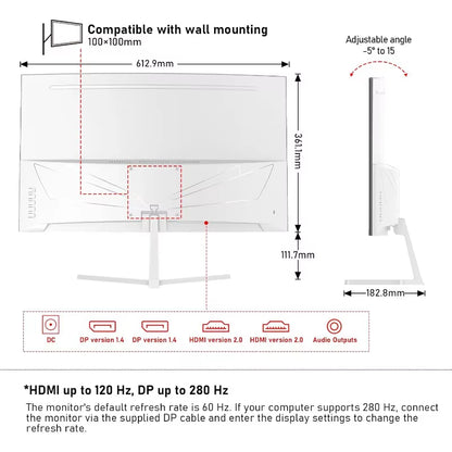 27-Inch Curved Gaming Monitor, 1800R, 280Hz Refresh Rate, FHD 1080P, 1ms Response Time, FreeSync, 98% sRGB, 178° Viewing Angle, HDMI 2.0, DisplayPort
