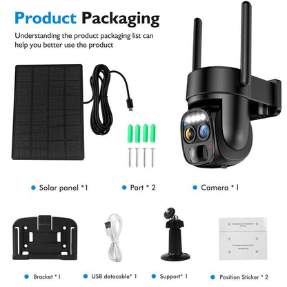 Hawkray Wireless Solar Wi-Fi Security Camera, 10X Zoom, 2K HD Clear Picture, PIR Motion Detection, Color Night Vision, Waterproof Black Security Camera, Home Security Cctv Lens