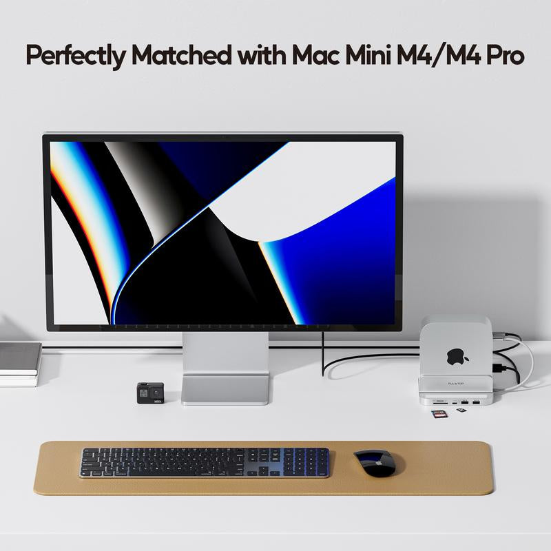 PULWTOP 8-In-1 Vertical USB-C Hub for Mac Mini M4 Hub with M.2 SSD Enclosure, Aluminum Mac Mini M4 Pro 2024 Dock Stand Accessories with USB A/C 3.2 10Gbps, 2 X USB a 2.0, 3.5Mm Audio Mic, SD/TF Slots Connectivity Work