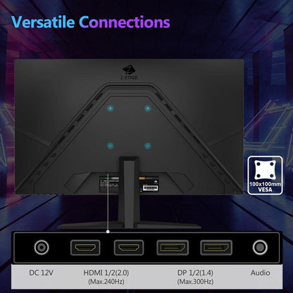 Z-EDGE 27 Inch 300Hz Gaming Monitor 1Ms Response Time HDR AMD Freesync 1080P Dual DP & HDMI Ports Crosshair for Pc Gamer