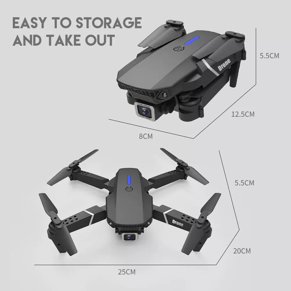 4K HD Dual Camera Foldable RC Drone with WiFi FPV and Four Batteries - Black