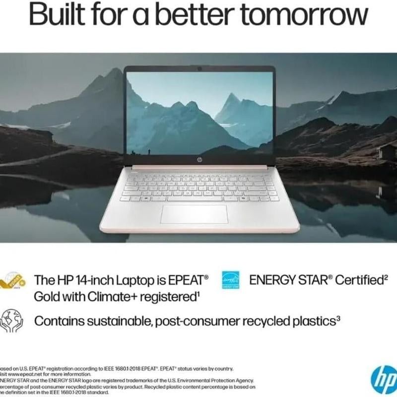 HP 14" Laptop Student Business Computer - 2025 New Version, Intel N150 Processor, Windows 11 Pro, Copilot AI, 12Hr Battery, up to 16GB RAM 384GB Storage (128GB UFS+256GB MSD) ,Rose Gold,W/Accessories