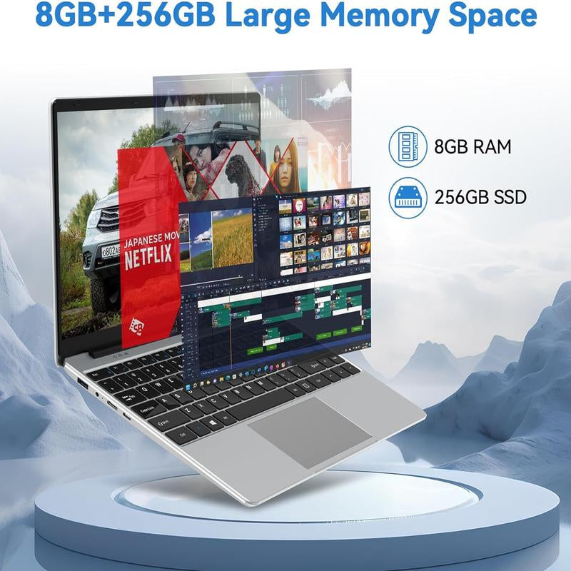 14.1 Inch Laptop, Windows 11 Laptop Computer, Intel Celeron N4020C(Up to 2.8Ghz), 8GB RAM 256GB SSD, Full HD 1920X1080, Mini HDMI, USB3.0, Webcam, TF Card, Type-C, 5000Mah Battery 2025 Laptop Mini Laptop Computer