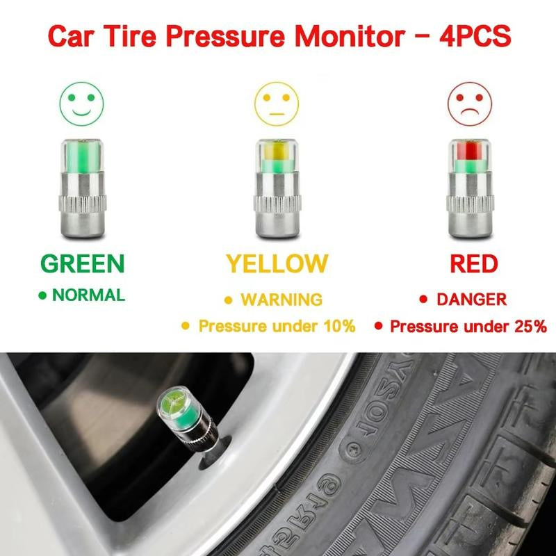 4/8/12Pcs Car Tire Pressure Monitor Valve Stem Caps Sensor Indicator Easy to Read 3 Color Eye Alert（ 2.2Bar 32-To-35 PSI）