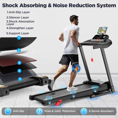 Folding Treadmill with Incline – 300 Lbs Capacity, Compact Electric Running Machine for Home, 3.25HP Quiet Motor, 0.6-7.5 MPH, APP Control, Adjustable Ipad Holder