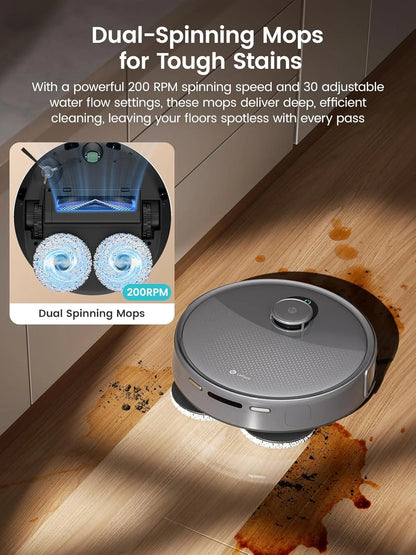 M3 Max Robot Vacuum and Mop, 20,000Pa Suction, Anti-Tangle Brushes, Dual Spinning Mop, 113°F Hot Water Auto Mop Washing & Cool Air Drying, Self-Emptying & Refilling