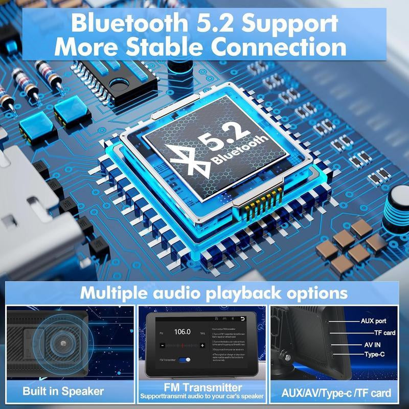 Newest Wireless Portable Carplay and Android Auto, Carplay Screen for Car with Mirror Link/Aux/Fm,7" Touchscreen Bluetooth 5.0 Dealsforyoudays Stereo Pantalla Del Coche