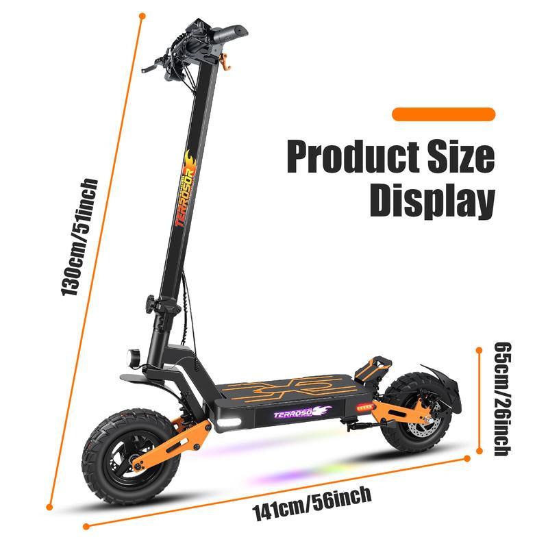 11-Inch Adult Electric Scooter, 1200W Brushless Motor, 48V 18AH, Vacuum Tires, Front and Rear Disc Brakes + Shock Absorbers, Foldable, with Cool LED Ambient Light and Display