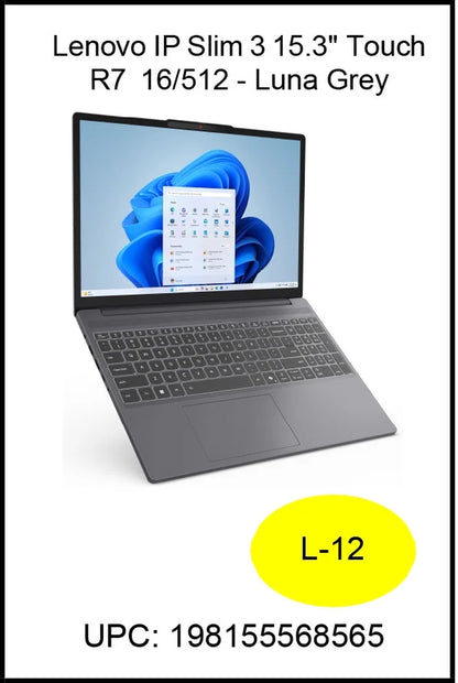 Ideapad Slim 3 15.3" Touchscreen Laptop, Ryzen 7 8840HS, 16GB RAM, 512 SSD, Luna Grey