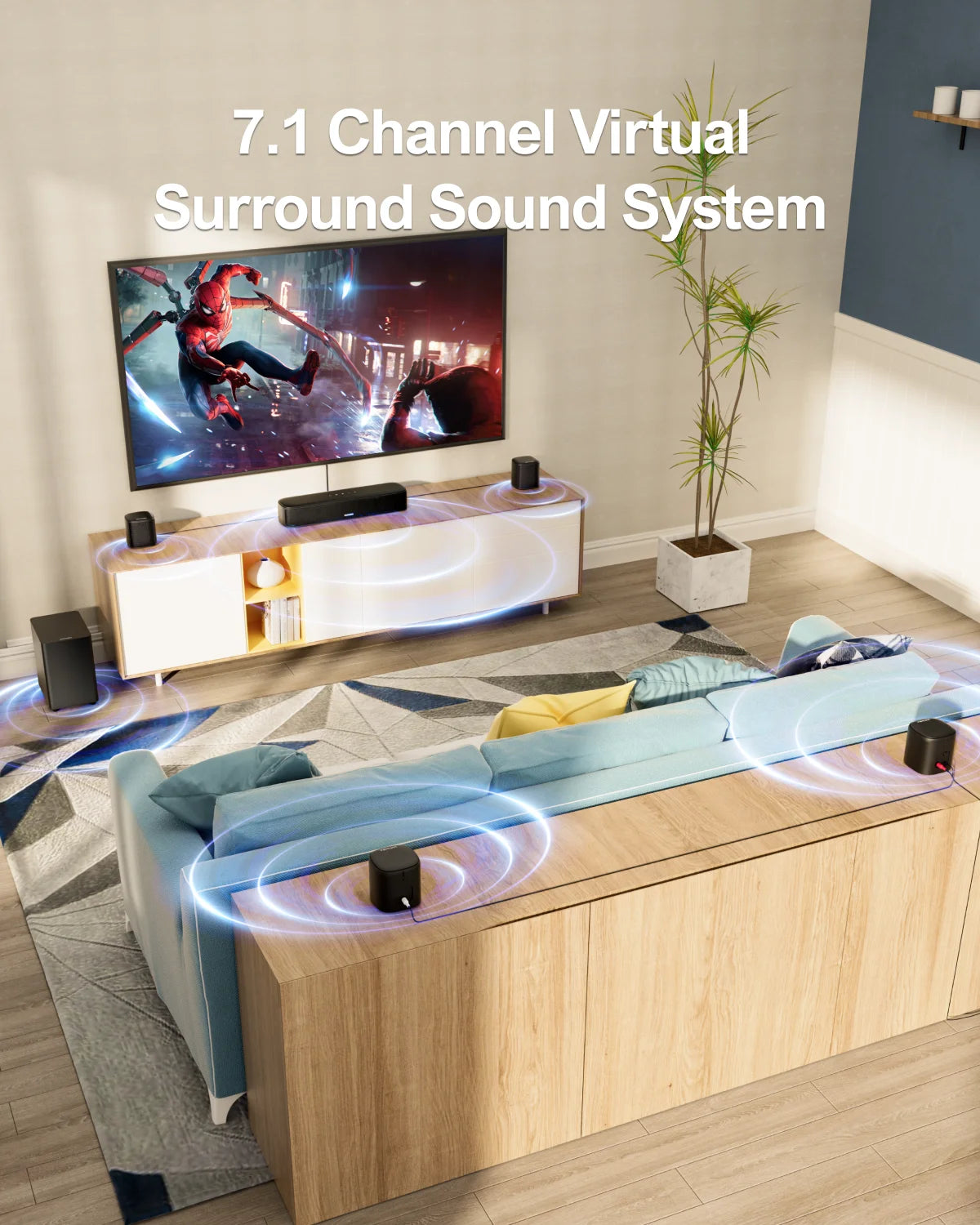 7.1Ch Virtual Surround Sound Bar, Soundbar for Smart TV with Subwoofer, OPT/AUX/BT, Aura A40