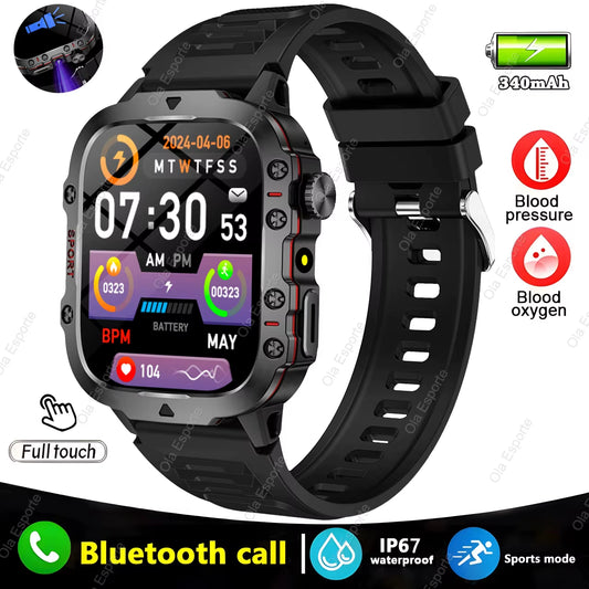 Men's Smartwatch with Flashlight, Bluetooth Calling, Fitness Tracking, and IP68 Waterproof Rating - Compatible with Android and iOS - 2025 Model