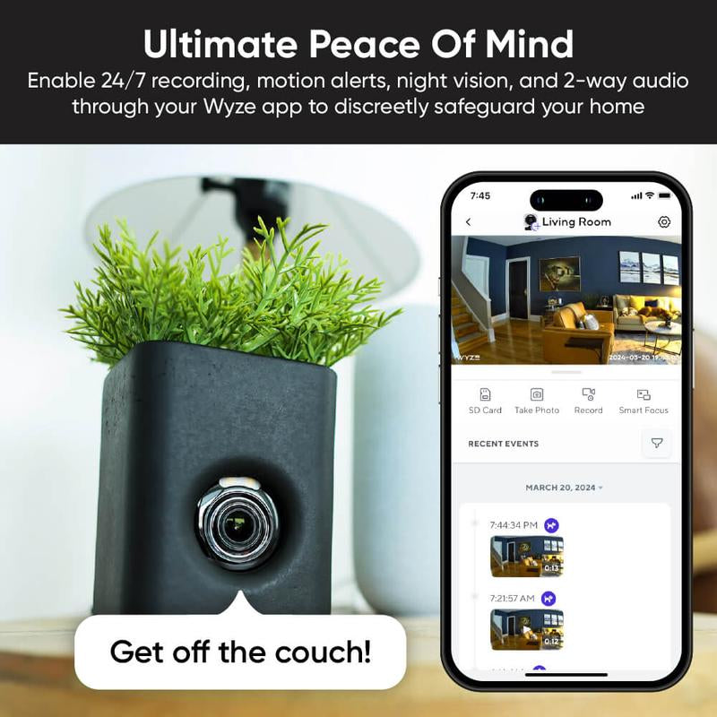 WYZE Wyze Cam Vase - Modern Home Security Camera with Stylish Design for Smart Home Decor