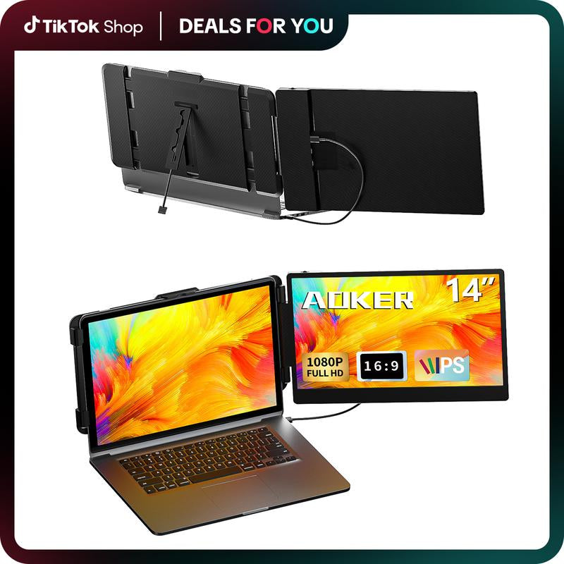 AOKER 14“ Dual Laptop Screen Extender FHD IPS 1080P High Resolution Portable Travel Monitor Compatible with Windows Mac Phone PS5