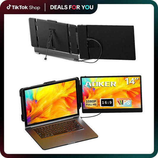 AOKER 14“ Dual Laptop Screen Extender FHD IPS 1080P High Resolution Portable Travel Monitor Compatible with Windows Mac Phone PS5